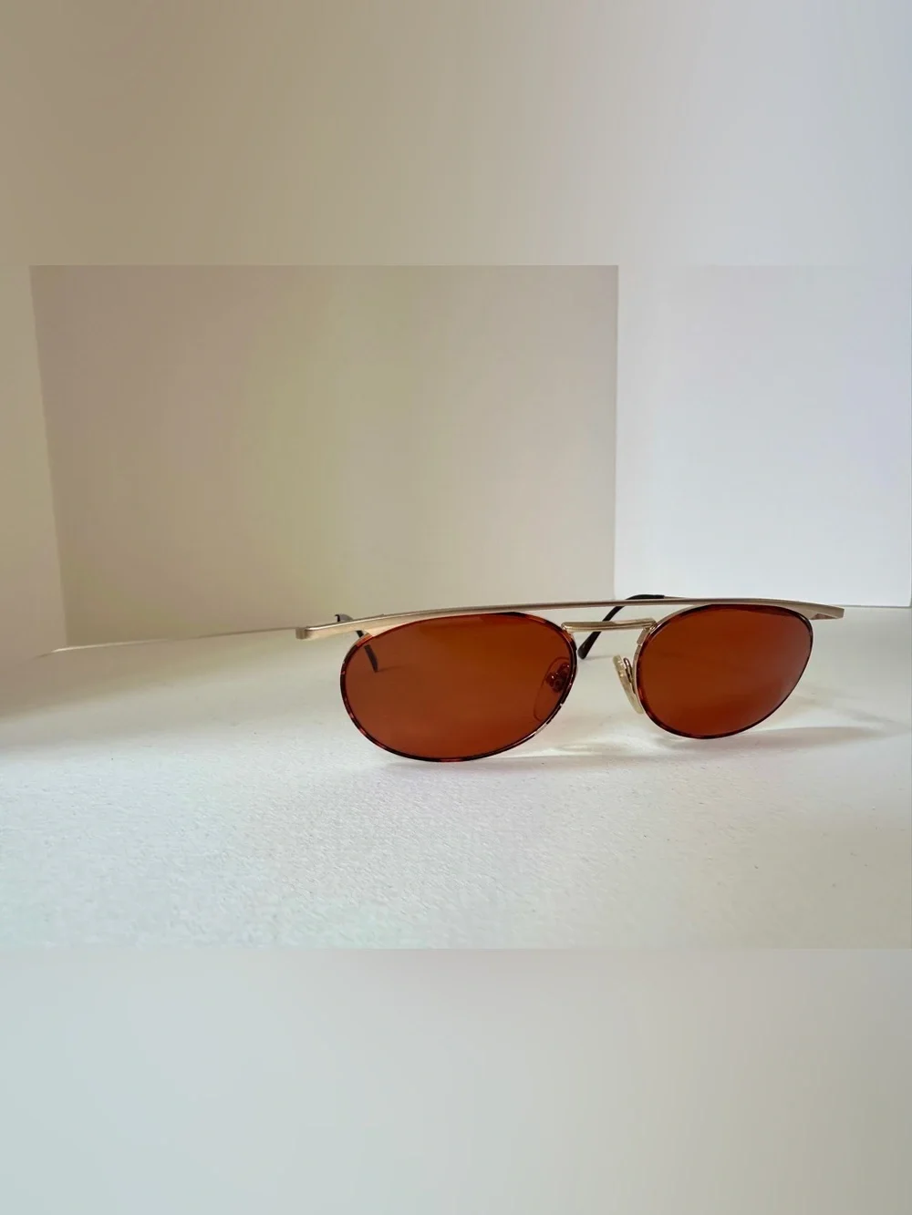 Vintage 🇯🇵 Made in Japan Gold Sunglasses Amber Tint Lenses Retro Metal Frame